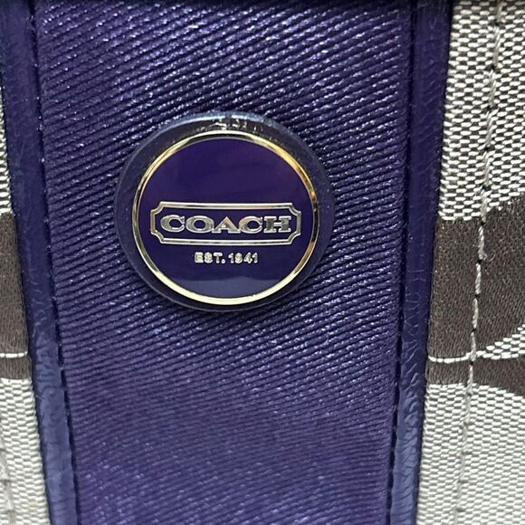 Y2K COACH SIGNATURE C STRIPE TOP HANDLE TOTE F48798 BRASS/KHAKI/PURPLE PURSE BAG - Picture 10 of 12